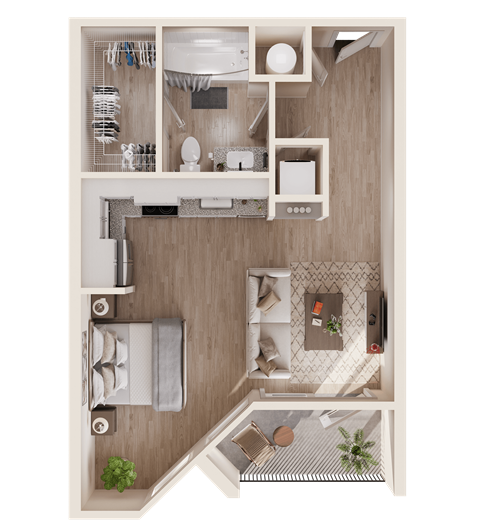 S3- One Bed / One Bath Studio. Corner. The Easley. Rock Hill, SC.